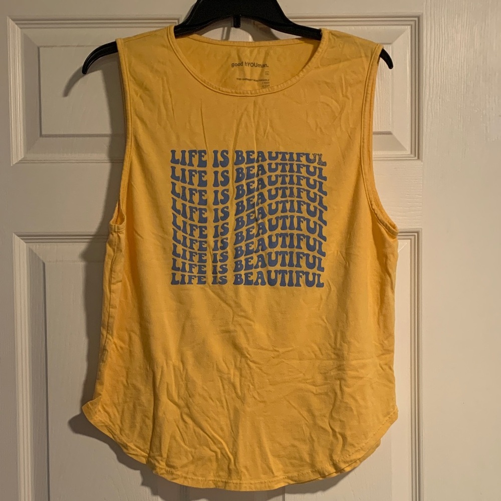 Good hYOUman Yellow Muscle Tee with Blue Print